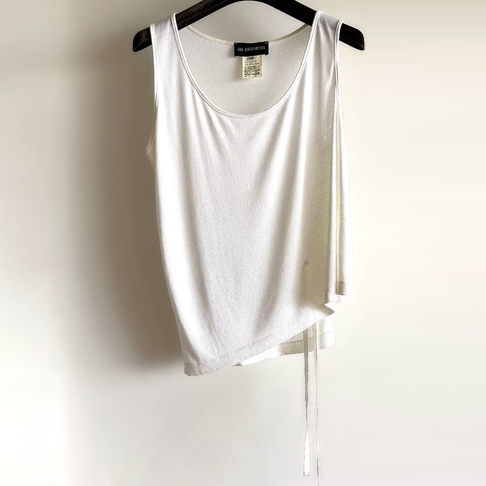 ANN DEMEULEMEESTER White Asymmetrical Tank Top with Ties Size 36 Vintage